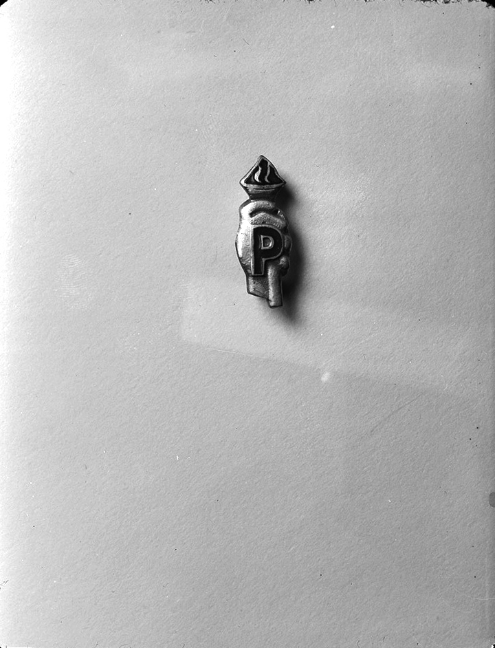 Negative photograph of a Psychiana pin